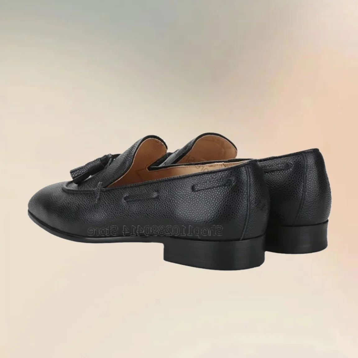 Amay Black Lychee Print Tassels Decor Square Toe Loafers Fashion Slip On Men Shoes Luxury Handmade Party Feast Office Men Dress Shoes