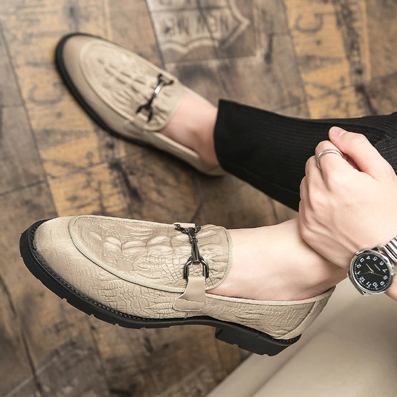Amay Luxurious Designer Italian Wedding Casual Business Crocodile Leather Suit Luxury Formal Mens Dress Loafers Oxfords Shoes for Men