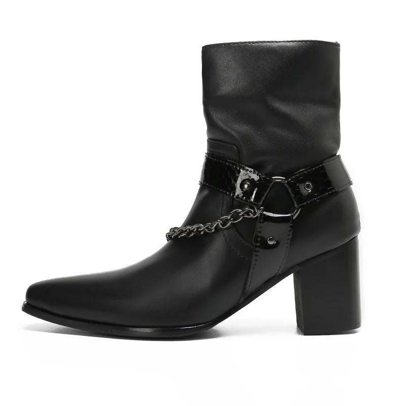 Maxy New pointed leather boots, high top workwear boots, British style enhanced high top men's boots, cowboy boots