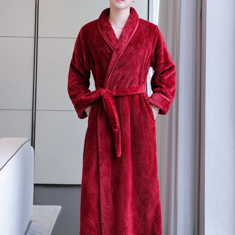 Maxy Autumn Winter Flannel Women Long Robe Nightgown Thicken Warm Bathrobe Sleepwear Loose Casual Coral Fleece Home Dress Lounge Wear