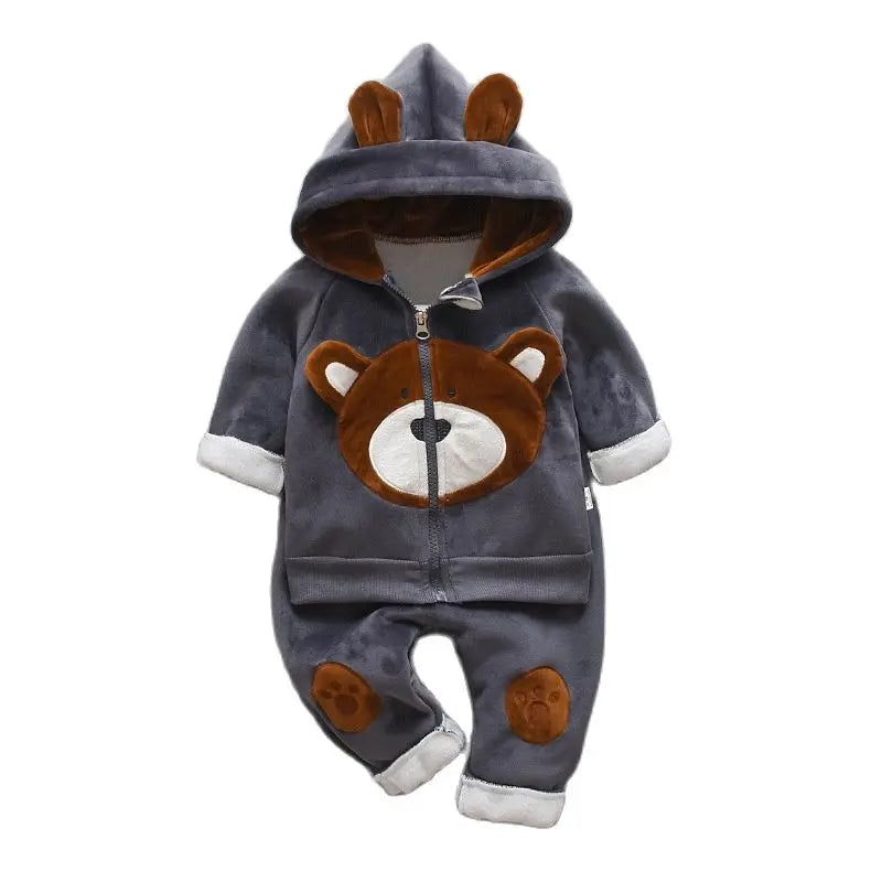 Winter Baby Boys Clothing Sets 2023 Cartoon Toddler Boys Girls Warm Hooded Coats Pants Suit Kids Thick Tracksuit Clothes Set