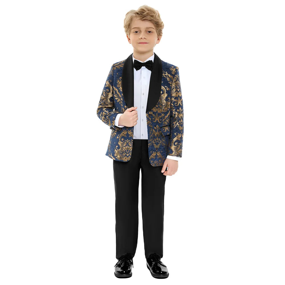 Visco Handsome Boys' Evening Dresses, Boys' Costume Suit, Children's Wedding Suit For Boys, Navy Blue Floral Blazer, Kids' Prom Suits