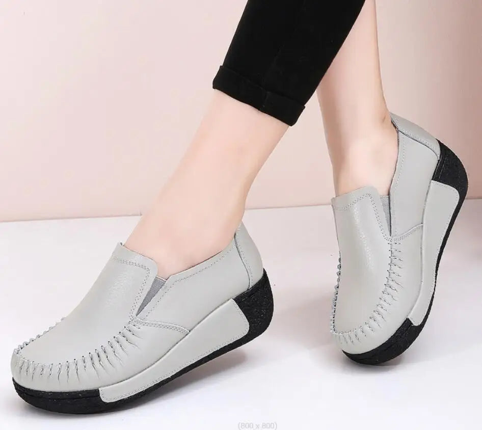 Maxy New Spring Autumn Women Flats Platform Loafers Ladies Genuine Leather Comfort Wedge comfort Orthopedic Slip On Casual Shoes