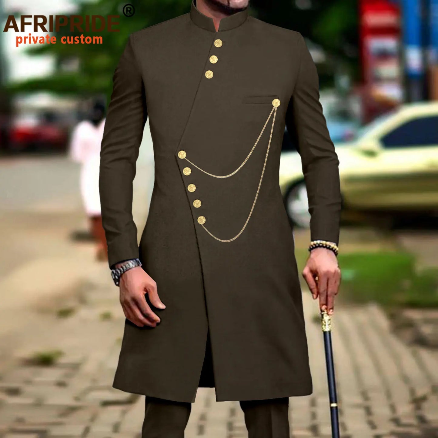 Maxy Men`s Suit African Clothes Dashiki Single Breasted Long Jackets and Pants 2 Piece Set Slim Fit Formal Outfits Coats A2316014