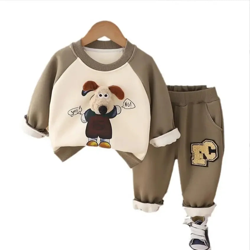 Maxy Autumn Winter Outfits Sets 1 To 2 Years Kids Baby Clothes Cartoon Velvet Dog Sweatshirt And Pants Toddler Infant Clothing