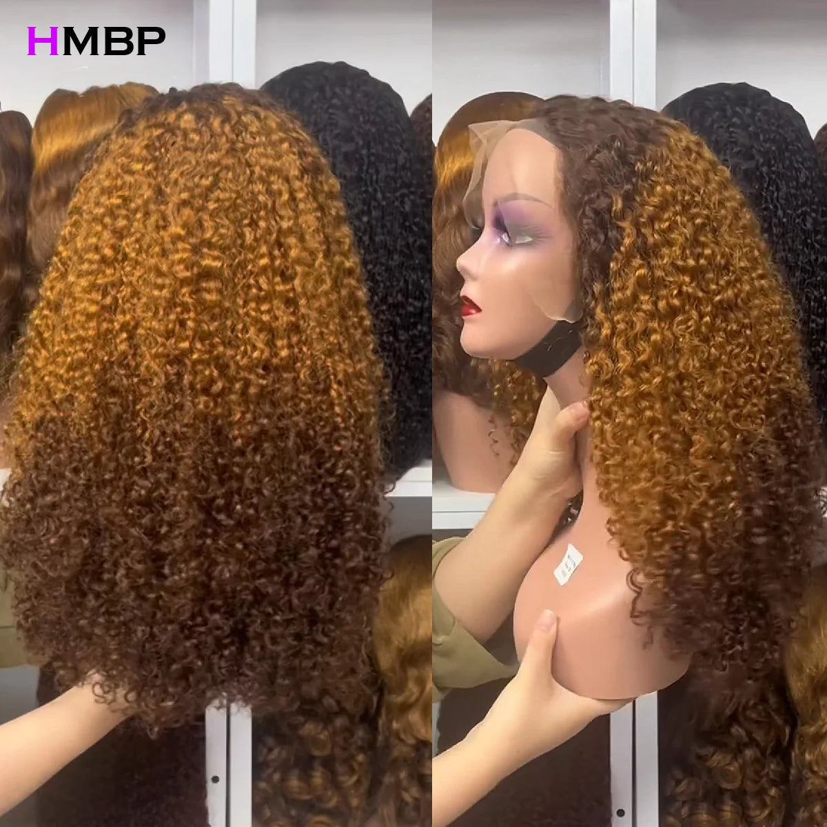Maxy Glueless Wigs Human Hair Highlight Honey Blonde Kinky Curly 400 Density 360 Full Lace Human Hair Wig Wear and Go Preplucked Wig