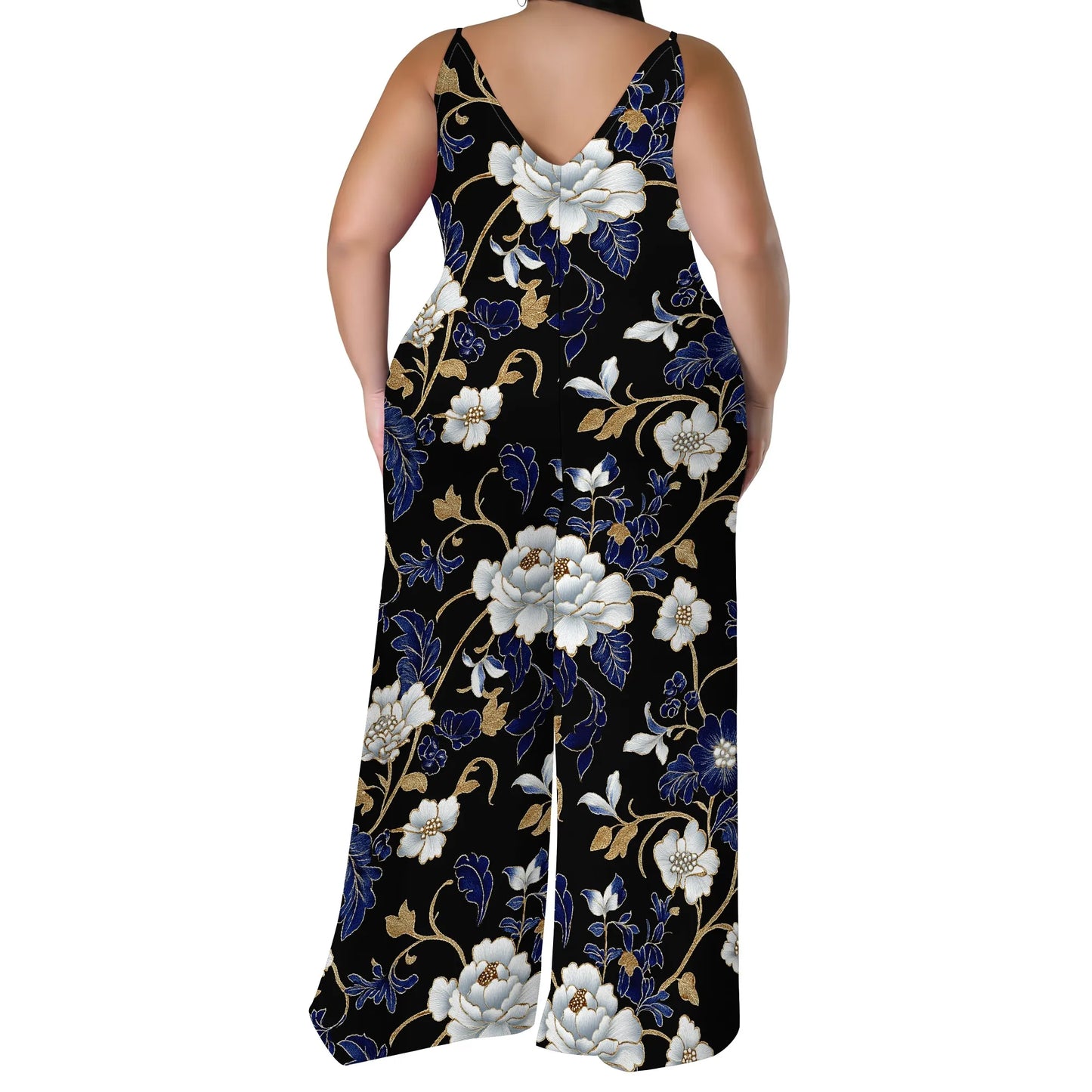 Maxy Luxurious Floral Halter V-Neck Maxy Dress - Women's Elegant Chic Party Resortwear Evening Beachwear Summer (with headscarf)