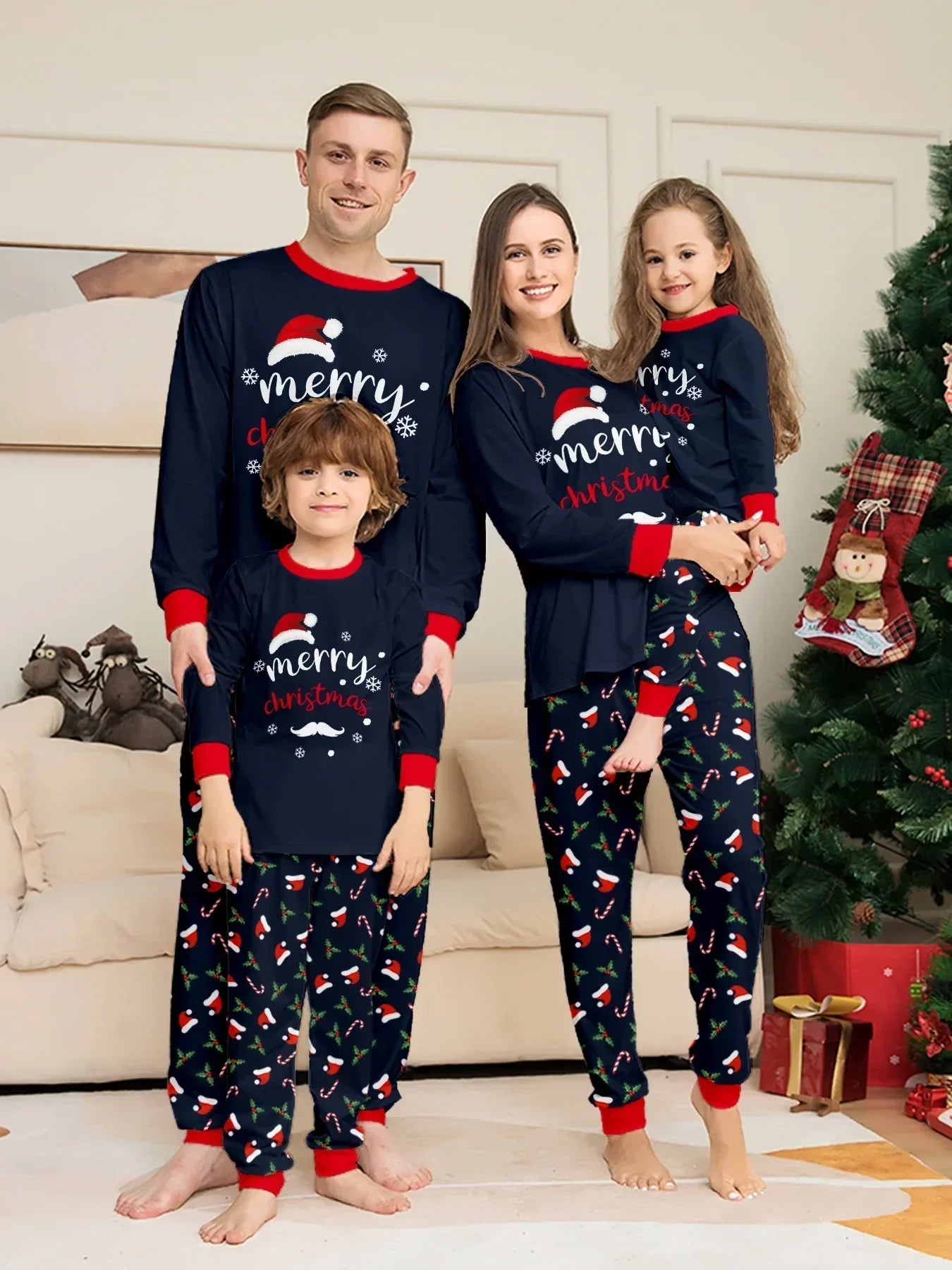 Merry Christmas Print Pajamas Set Mom Dad Kids Matching Outfits Clothing Sets Baby Romper Soft Warm Xmas Family Look Pyjamas