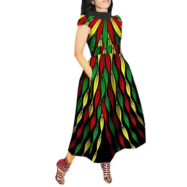 Maxy African Maxy Dress for Women Private Custom V-Back Short Sleeve Turn-down Collar Plus Size Casual Dress Ankara Attire Party Prom