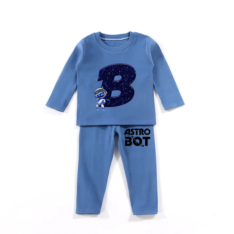 Maxy Astro Bot Kids Pajamas Set Anime Printed Letter Autumn Winter Warm Shirt Tops Boys Girls Children Clothing Nightshirt Gift