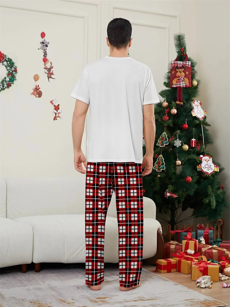 Short Sleeve Christmas Family Matching Outfits Elk Father Mother Kids Pajamas Sets Plaid Daddy Mommy and Me Xmas Clothes 2024