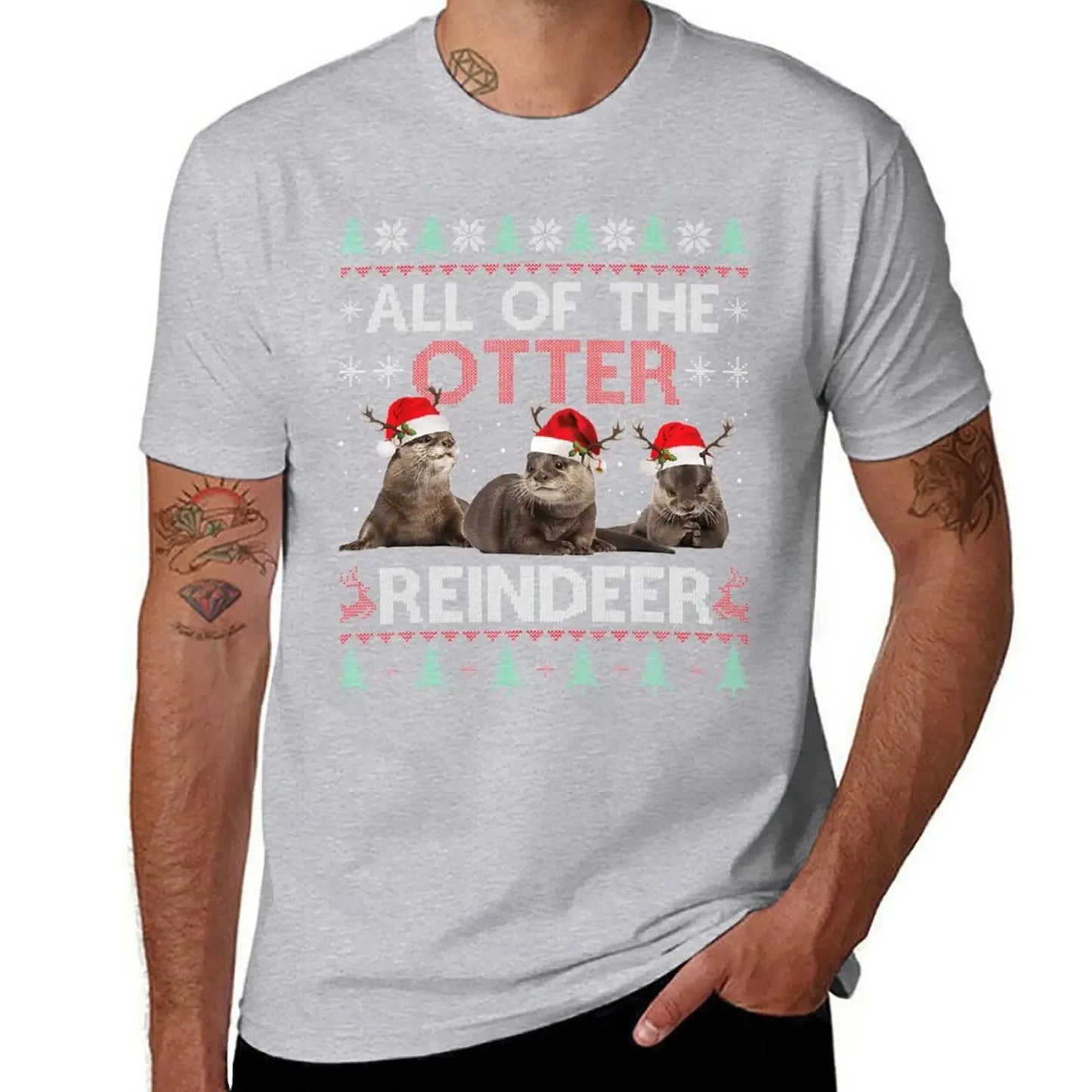 Maxy All Of Otter Reindeer Christmas Ugly Sweater Pajamas Xmas Gi T-Shirt designer shirts summer clothes mens clothes