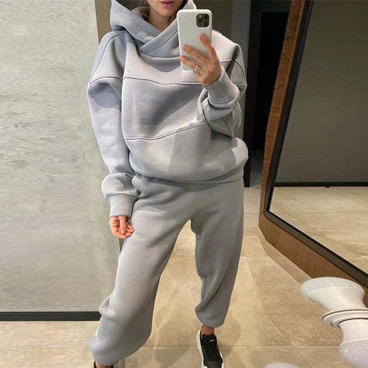 Maxy New Autumn Winter Thick Long-Sleeved Hoodie Sets Casual Pocket Pants Sports Suit Women's Fashion Solid Loose Sweatshirt Outfits