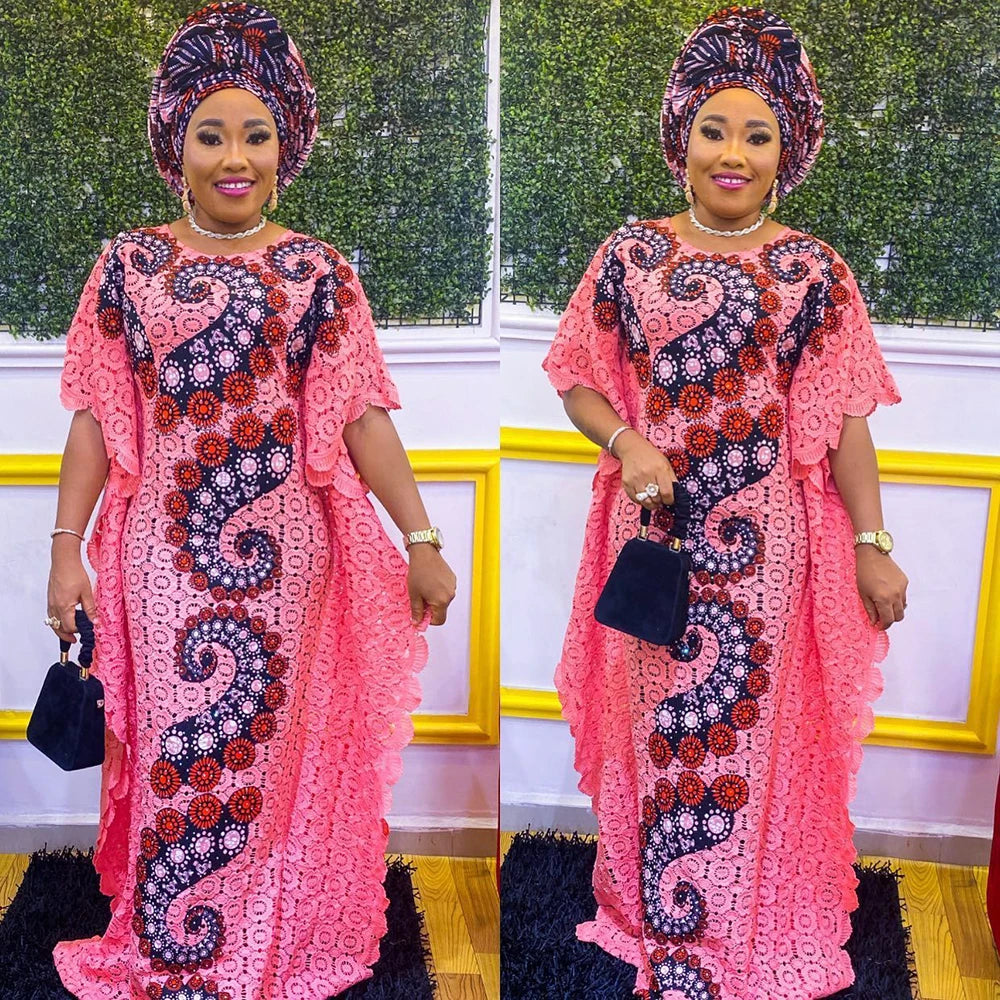 Maxy Plus Size African Lace Dresses Elegant Women Traditional Dashiki Boubou Wedding Party Hippie Gown Wears For Ladies