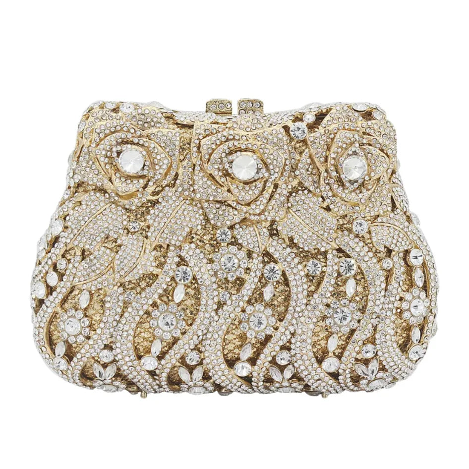 Maxy Colorful Women Flower Stone Clutch Dinner Party Evening Bags Wedding Bridal Crystal Minaudiere Floral Handbag Diamond Gift Purse