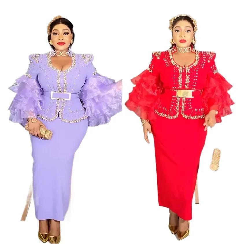 Amay Women Plus Size Evening Dresses Luxury Dress Elegant Sequins Diamonds Wedding Party Long Dress Ankara Ladies Clothing