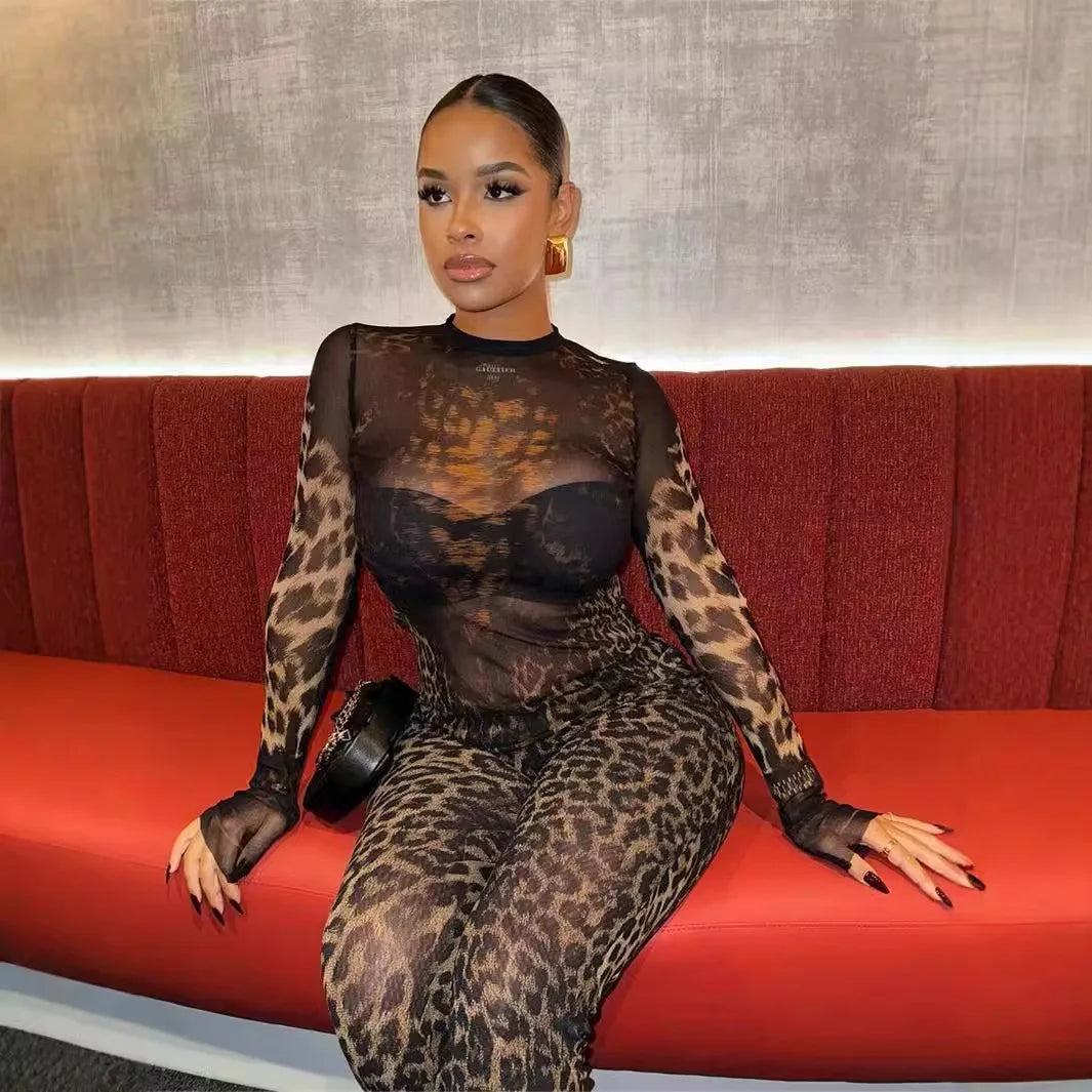Maxy Women Popular Printed Women 2 Piece Set Fall Hipster Matching Outfits Long Sleeve O-neck Tees+High Waist Pants Lady New Clubwear