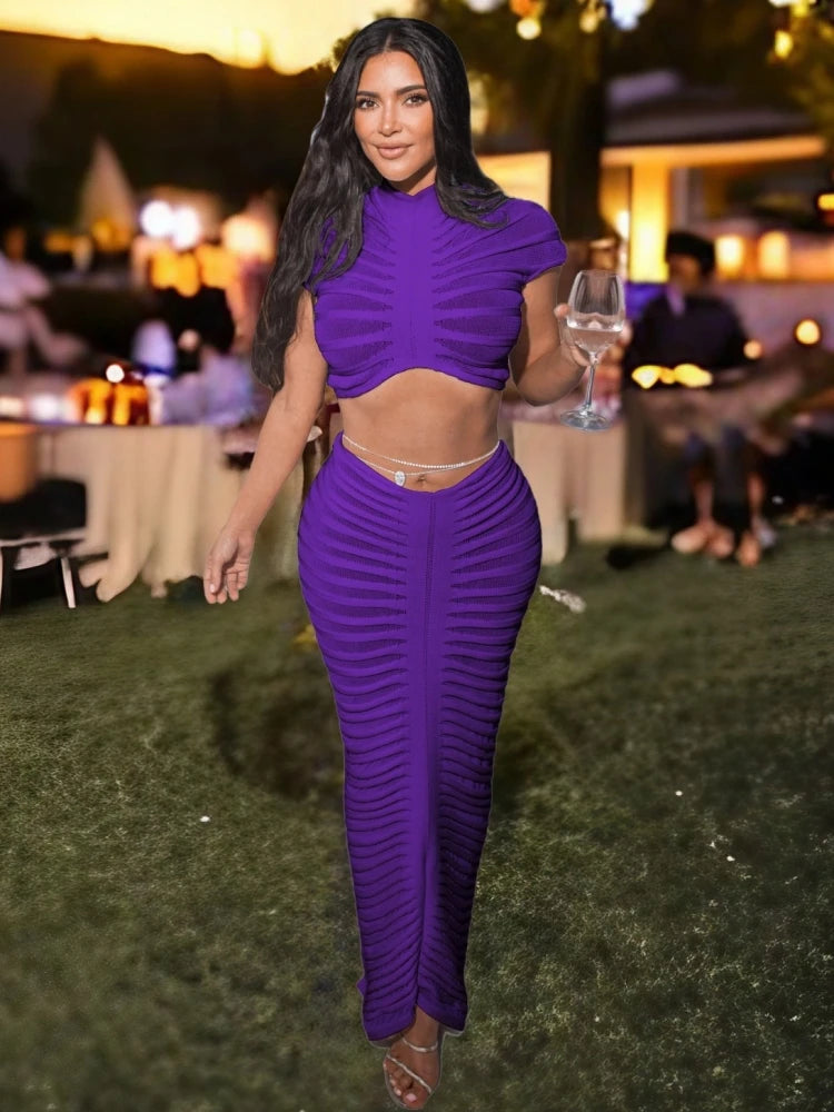 Amay Kim Kardashian's Sheer White Knit Two-Piece Dress Elegant See-Through Sweater Crop Top And Skirt Set Festival Outfits