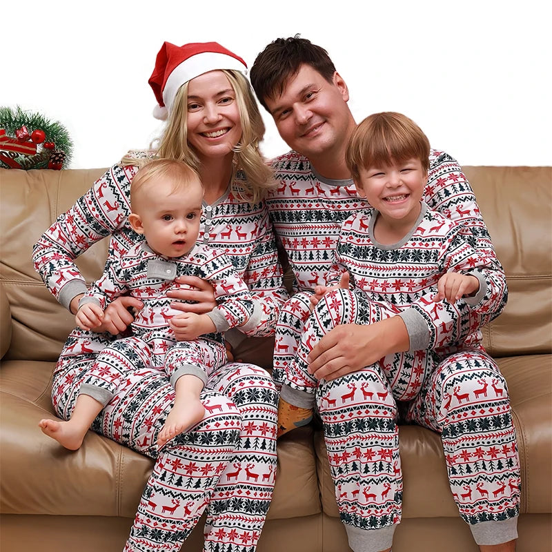 Maxy 2024 New Year Cotton Retro Printed Christmas Pajama Sets for the Whole Family Matching Pajamas Home Clothes Xmas Loungewear Pjs