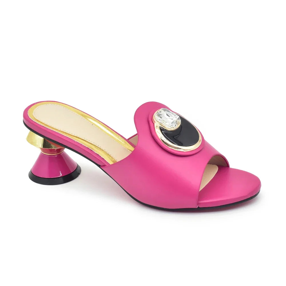 Amay New Arrival Ladies Rhinestone Slippers Womens Shoes Comfort Summer Peep Toe Shoes Elegant Plus Size African Women Pumps