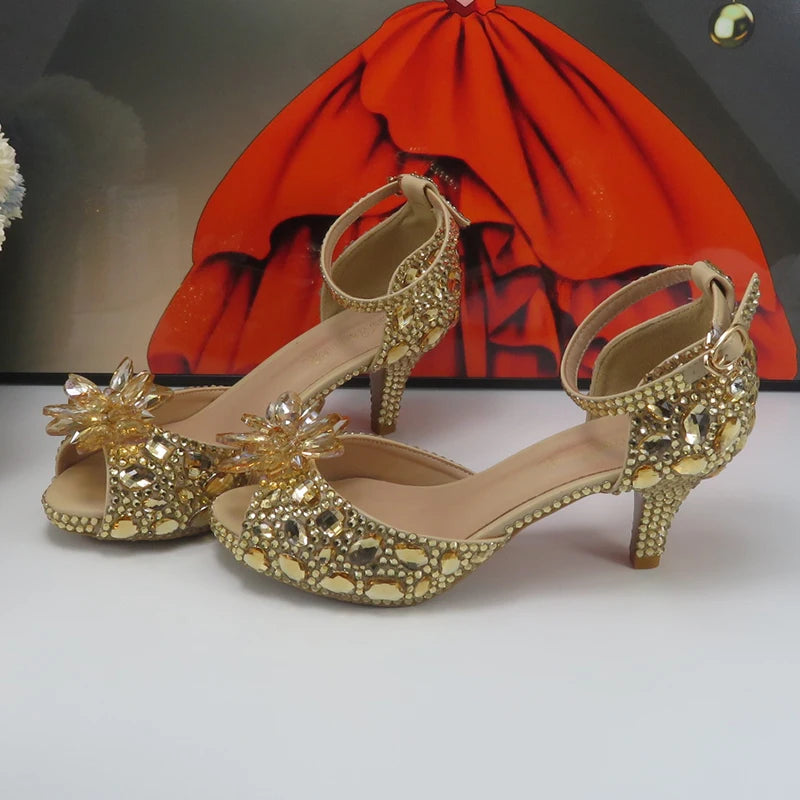 Maxy Champagne Gold Wedding shoes and purse for Women Bridal Fashion High Pumps Open Toe Party Shoe and bag Ankle Strap