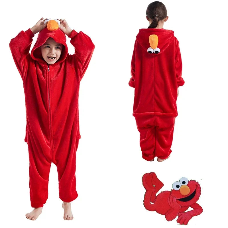 Kids Elmo Cookie Onesie Cosplay Costume Halloween Pajamas Christmas Boy Girl Full Body Zipper Clothes Cartoon Anime Homewear