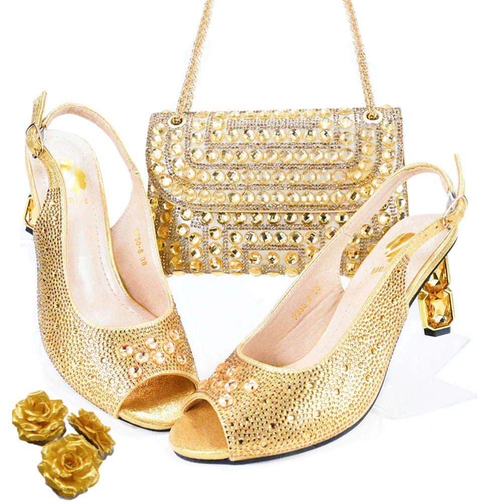 Momsey beautiful style Shoes with Matching Shoes and Bags Set for Prom Party Summer Sandal!