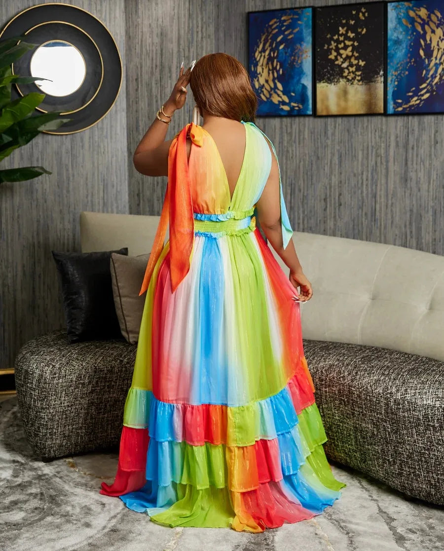 Maxy Party Evening Dresses for Women Summer African V-neck Sleeveless Long Dress Maxi Dress Dashiki African Dresses Women