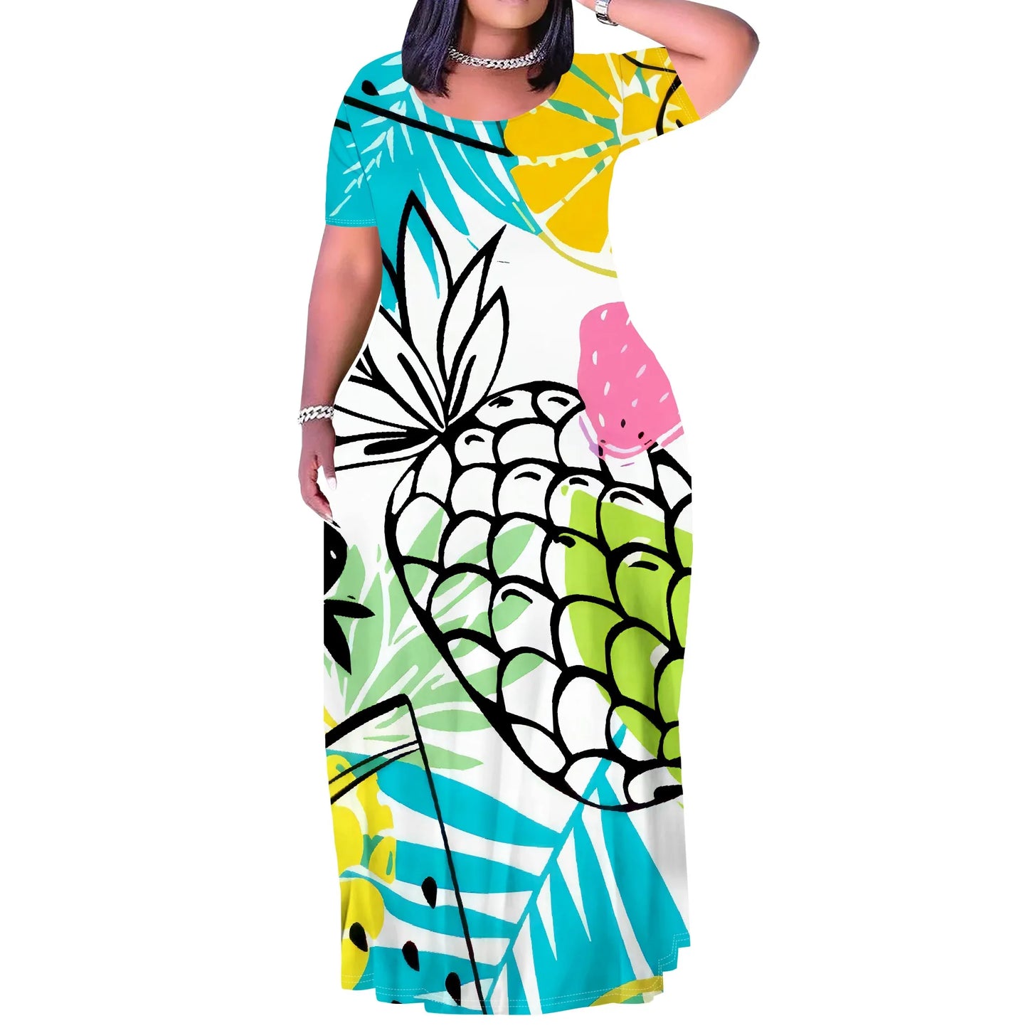 Maxy Plus Size Long Dress Sexy Outfits for Women Printed Loose Cute Dress