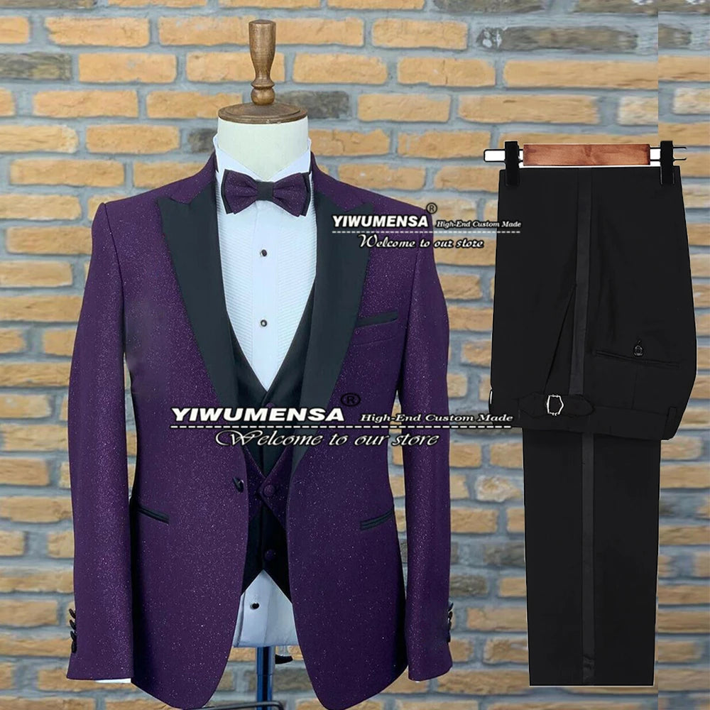 Maxy Spring/Autumn Suits Men Slim Fit Glitter Jacket+Vest+Pants 3 Pieces Formal Bridegrooms Wedding Tuxedo Costume Homme Blazers.
