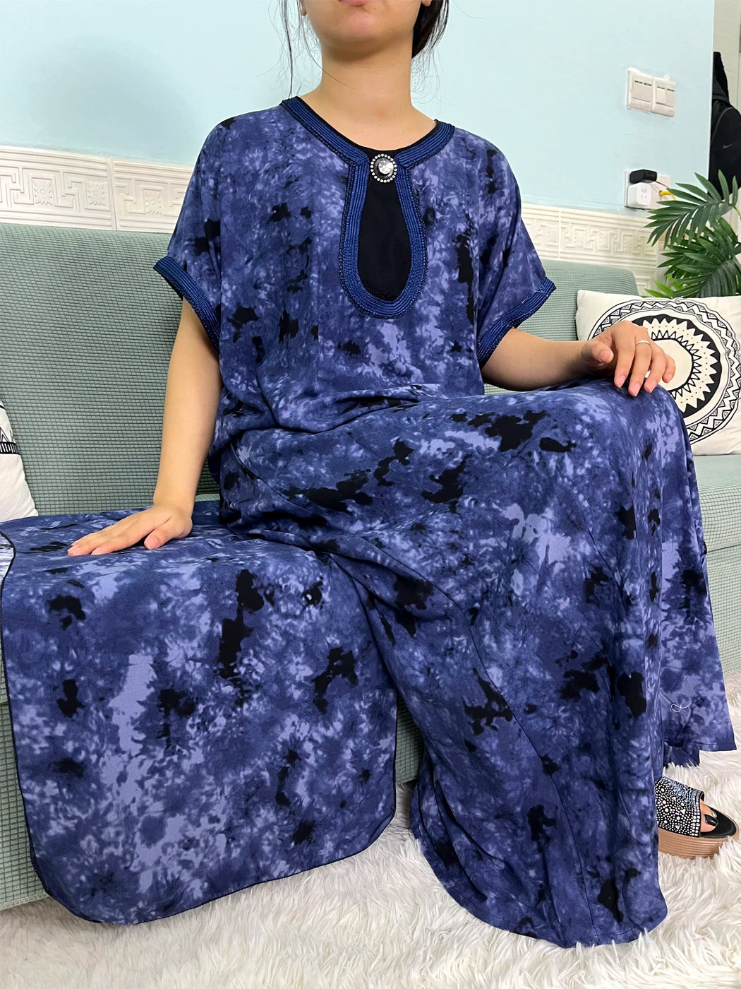 Maxy Muslim Cotton Abayas For Women Appliques Printed Caftan Marocaine Femme Robe Boubou African Islam Dresses With Headscarf