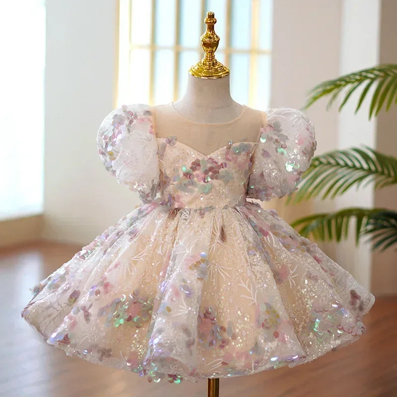 Maxy Children Evening Dresses for Girls 3 12 14 Years Kids Birthday Party Luxury 2023 Fluffy Ball Gown Wedding Prom Formal Lace Dress