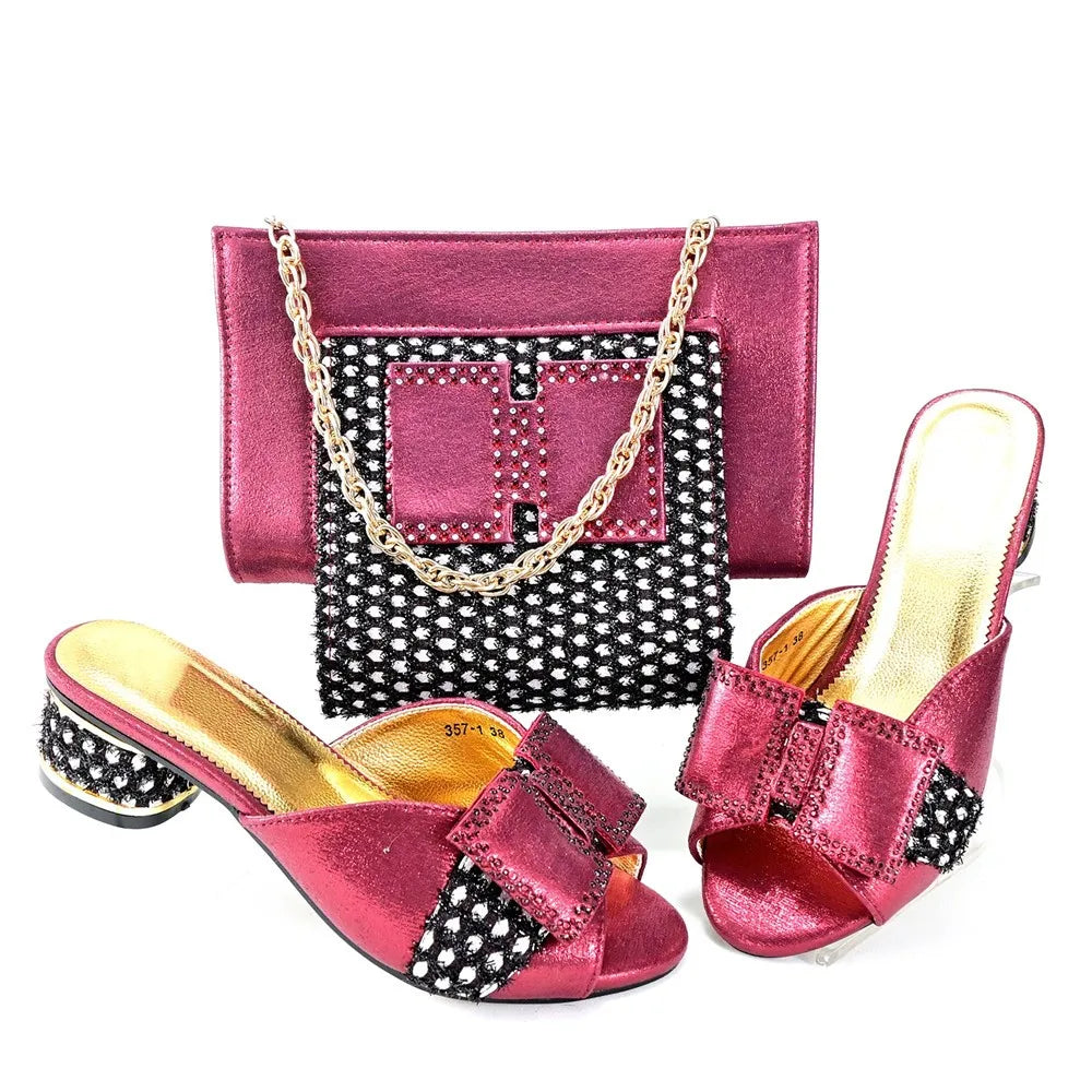 Maxy New Arrival Rhinestone Pretty Women Sandal Shoes And Bag Set Italian Summer Pumps Shoes And Bag Set For Evening Dress