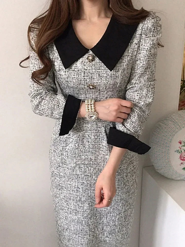 NMZM Fashion Comparison Lace up Waist Thick Twill Dress 2024 Autumn/Winter New Thickened Mid Barrel Women's Dress
