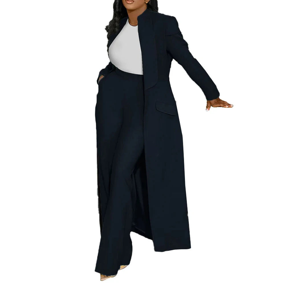 Maxy Streetwear Fashion X-Long Blazer Coat and Long Pants Suit 2 Two Piece Set for Women Spring African Work Business Outfits