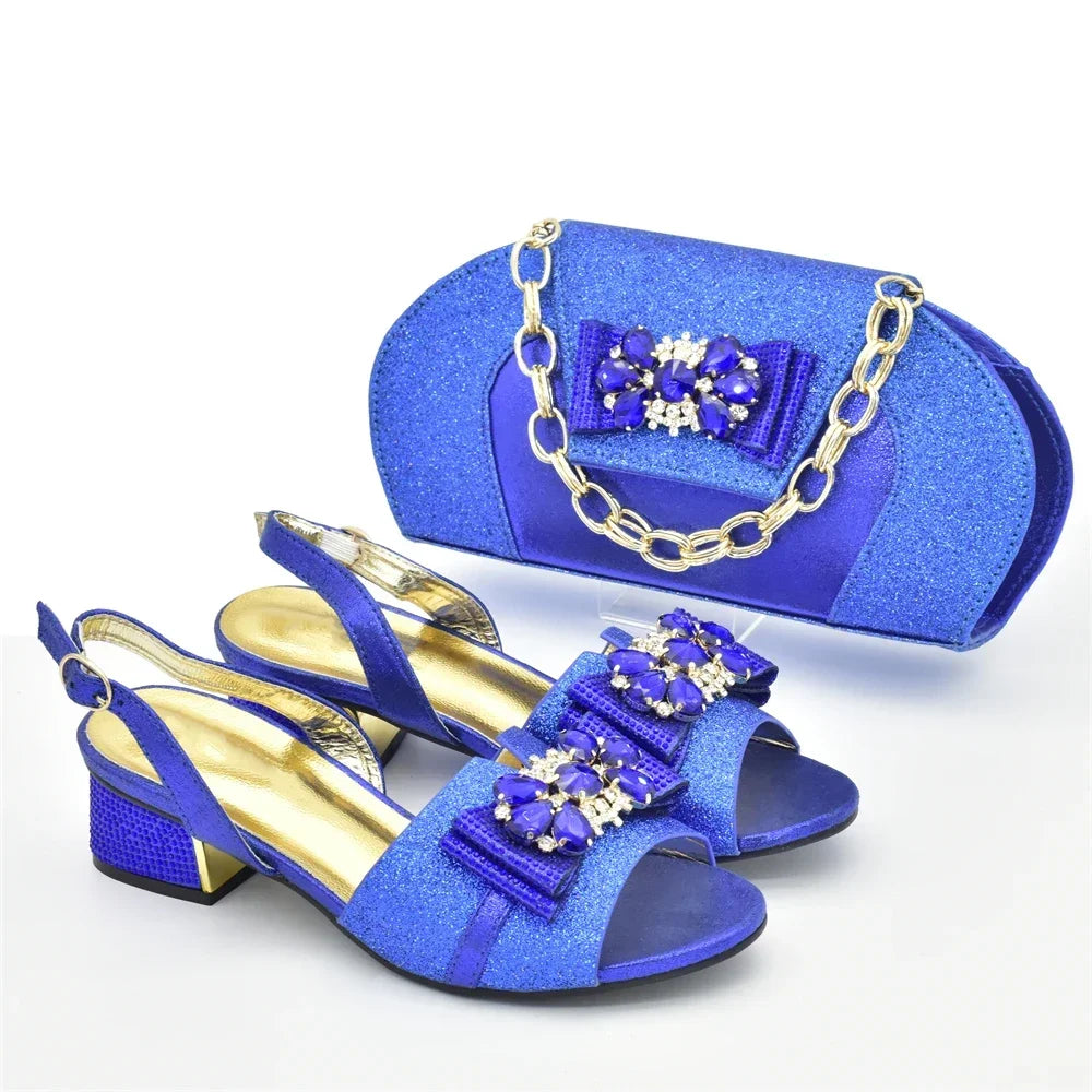 Maxy Shoes and Bag Matching Set Luxury Designer Shoes Decorated with Appliques Africa Shoe and Bags Set Low Heels Women Pumps