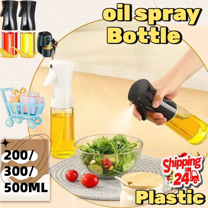 200/300/500m LOil Spray Plastic Household Kitchen Oil Spray Bottle or Oil Brush Nebulizing Mist Filling Cooking Dual Use BBQ