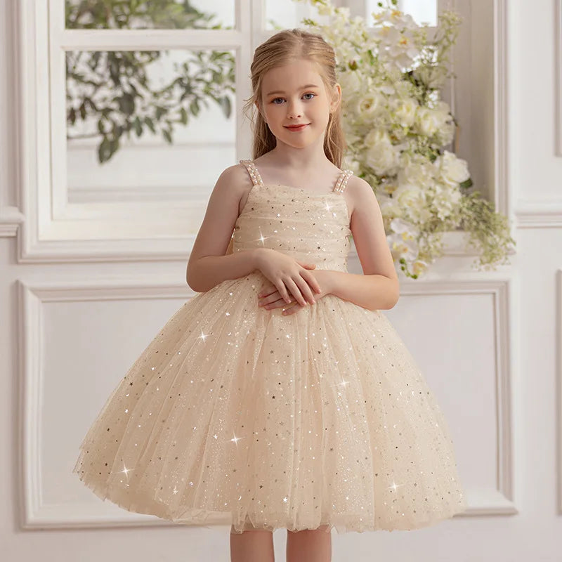 Maxy Girls Party Dress kids Elegant White Bridesmaid Dresses Wedding Prom Gown Birthday Party Luxury Evening Dress For Little Girls