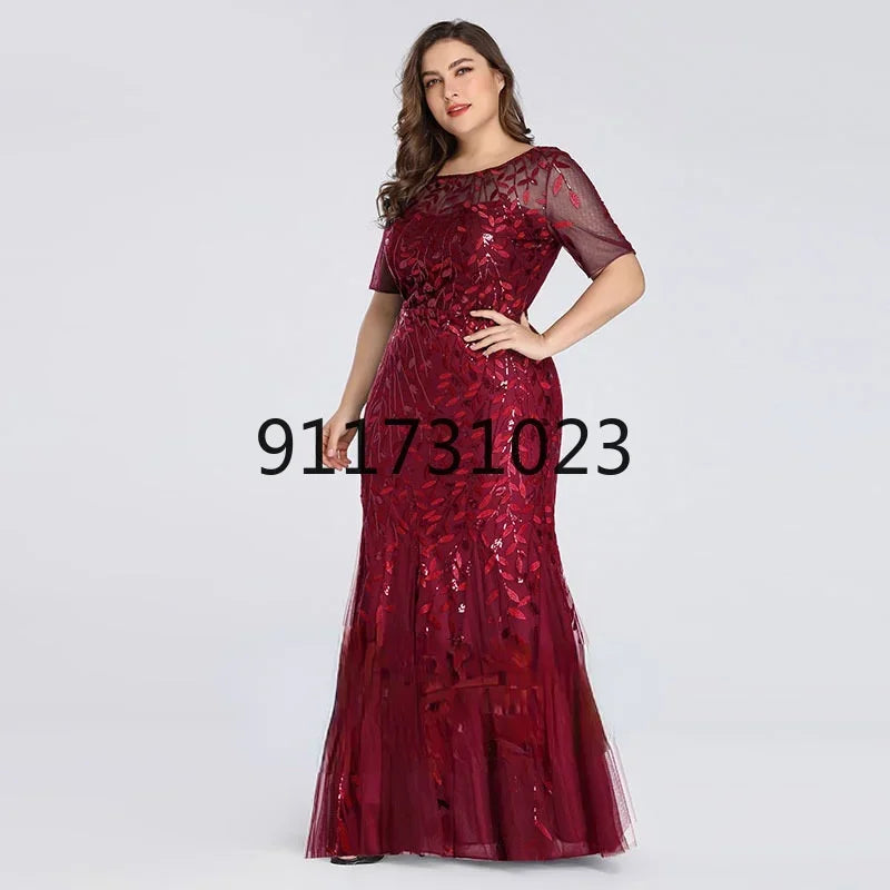 Ever Pretty Dress Sequin Mesh Mermaid Slim Evening Dress Beaded Leaves Pattern  Formal Dress Women Elegant