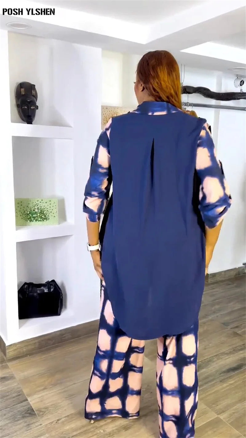 Maxy Two Piece Set Clothes for Women African Dresses Vacation Outfits Print Tops Pants Suit Dashiki Ankara Turkey Gown Plus Size