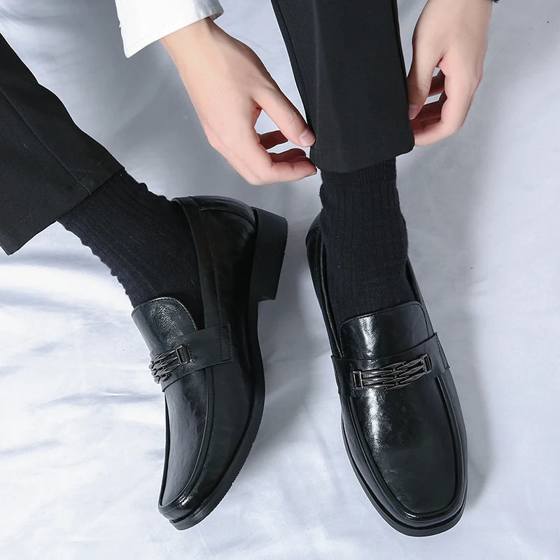 Amay Italian High-end Leather Slip-on Shoes Mens Business Dress Round Head British Slip-On Formal Casual Loafer Oxford Shoes Wedding