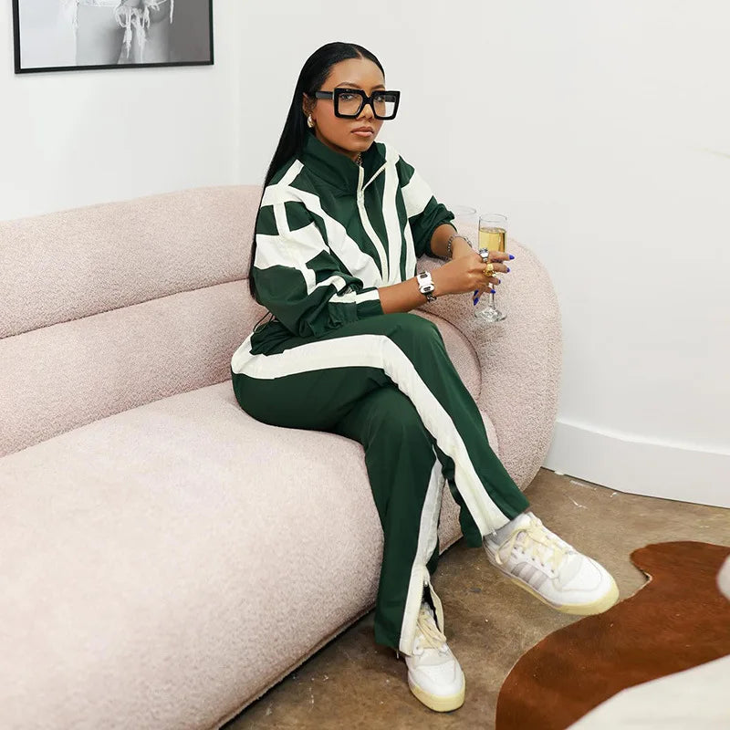Casual Womens Set Zipper Jacket and Jogger High Waist Flared Pant Suit 2025 Fall Street Fashion Tracksuit Gym 2 Two Piece Sets