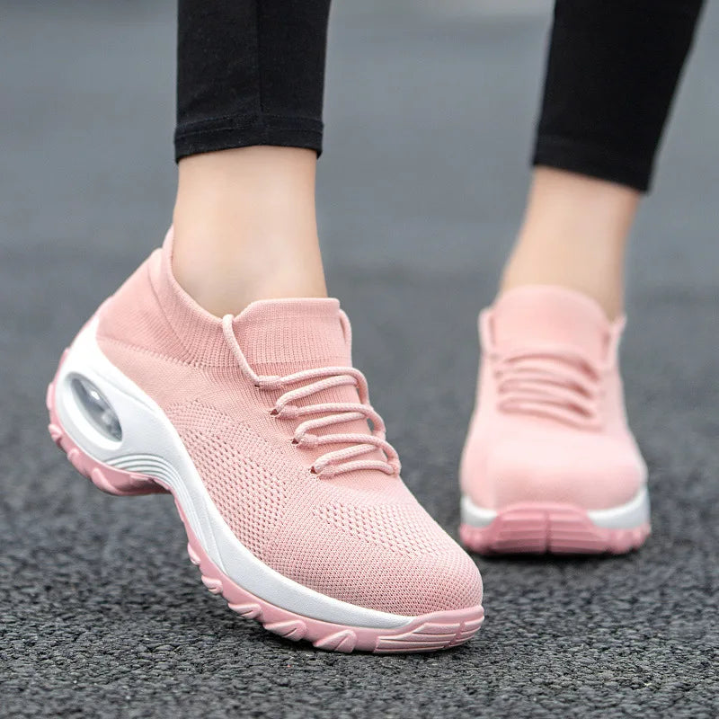 Babs Women Casual Shoes Yellow Walk Shoes Arch Support Casual Sneakers Air Cushion Sport Running Shoes Breathable Autumn Sock Sneaker