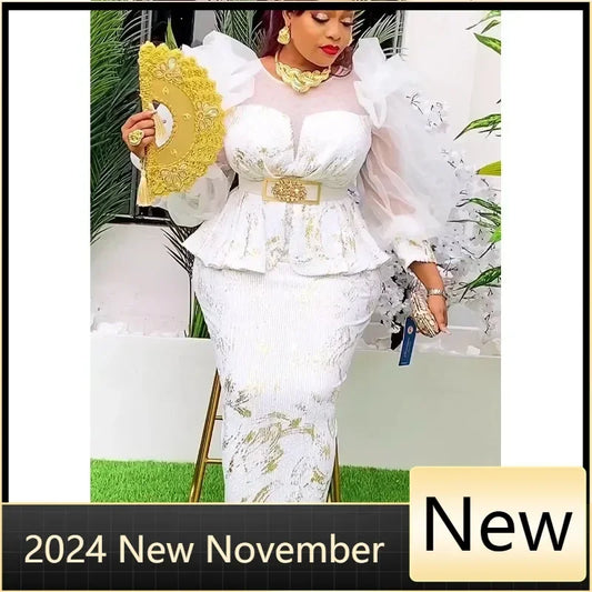 Amay Dresses for Women New Fashion Plus Size Sequin Evening Party Long Dress Dashiki Ankara Outfits Robe African Clothes