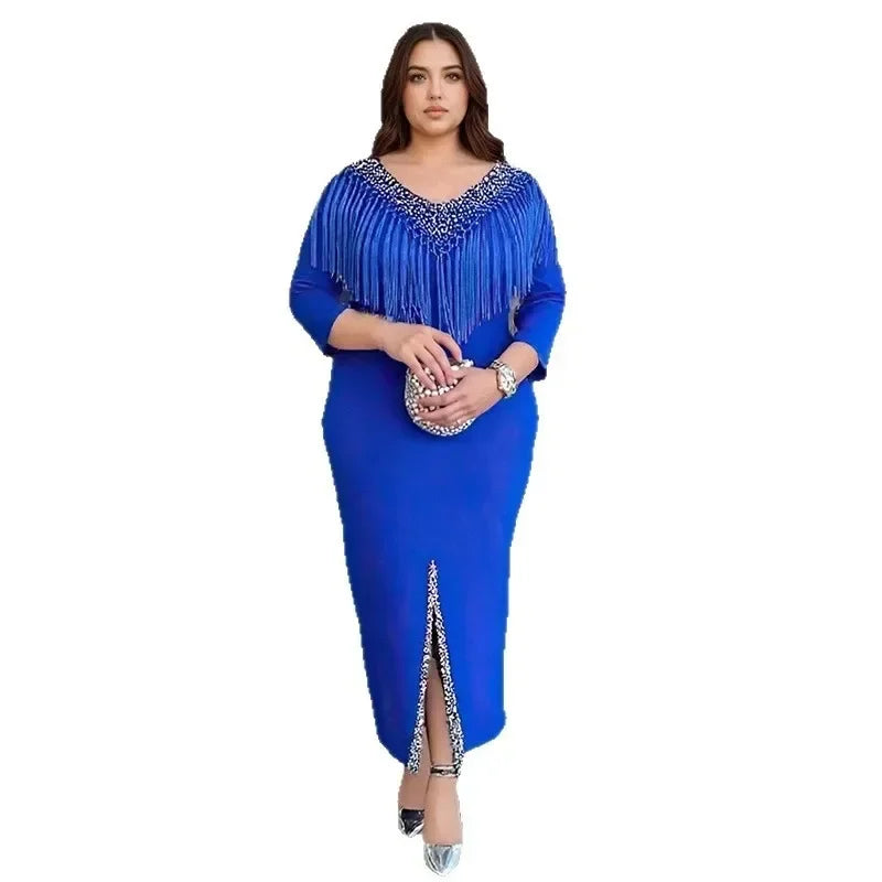 Amay Dresses for Women Plus Size Clothing Summer Long Sleeve Tassel Party Evening Maxy Dress Outfits Dashiki Luxury