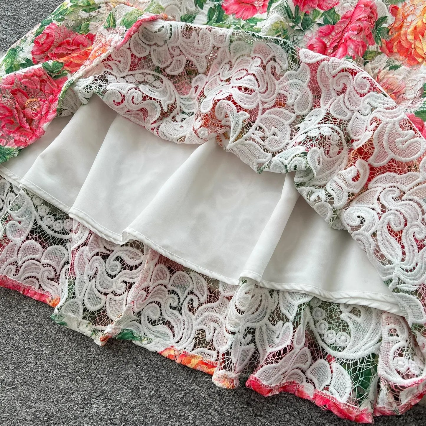 Maxy Hollow Out Beach Long Dress Holiday Gorgeous Flower Embroidery Stand Collar Slim Fit Crochet Lace Print Summer Women Clothes