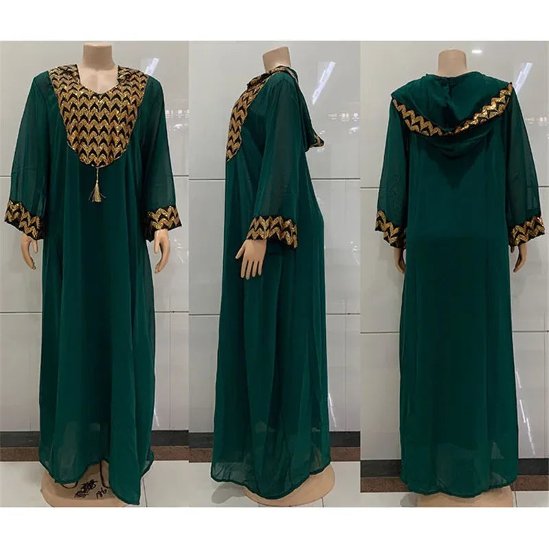 Amay Muslim Kaftan Abaya Dress Women Dubai Abayas Luxury Evening Gown Elegant Hooded Dress Plus Size Boubou Djellaba Femme