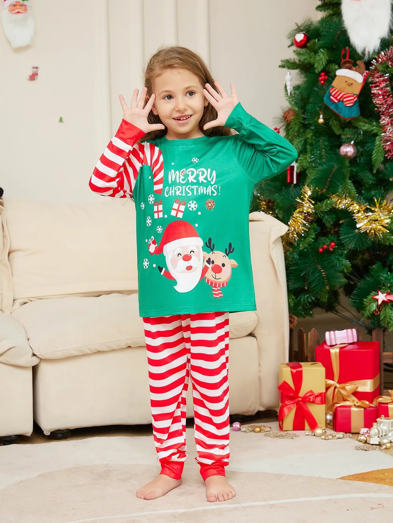 Maxy Christmas Family Matching Pajamas Adult Kid Baby Outfits Tops+Pants 2PCS Xmas Sleepwear Pyjamas Dog Clothes