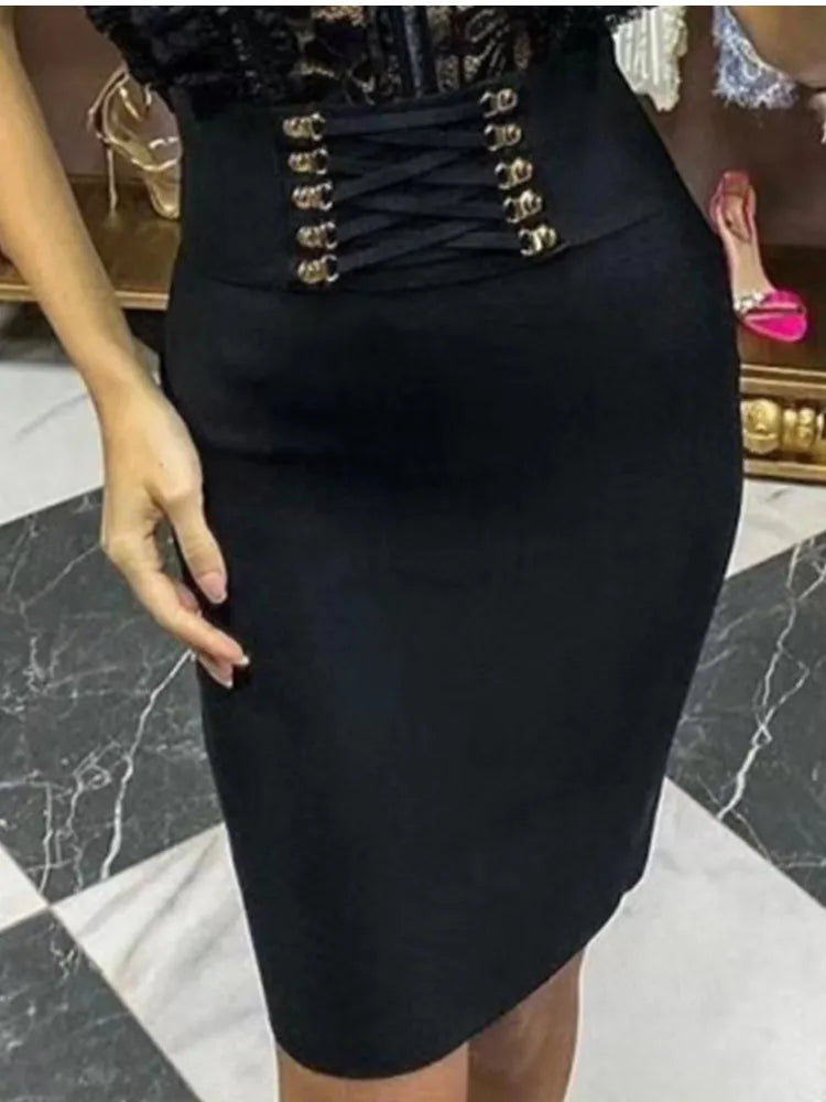 Maxy New Arrival Women Black Red White Bodycon Bandage Skirt Ladies Designer High Waist Sequined Night Club Party Club Pencil Skirt