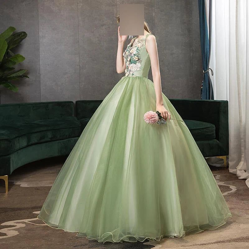 Maxy Customized Green Ball Gown Quinquennia Dresses Tulle Appliques Prom Birthday Party Gowns Formal Vestido De Noche Abenkleider